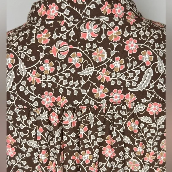 J. McLaughlin Tavia Shift Dress Long Sleeve Pockets Medium Brown & Pink Floral - Picture 12 of 14